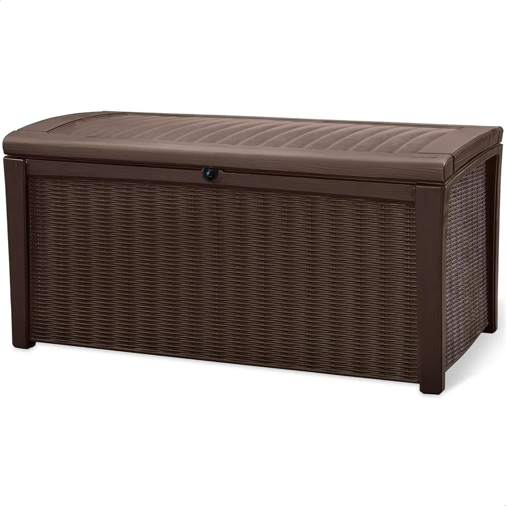 

110 gallon resin deck box - organization and storage of courtyard furniture, outdoor cushions, pillows, and gardens