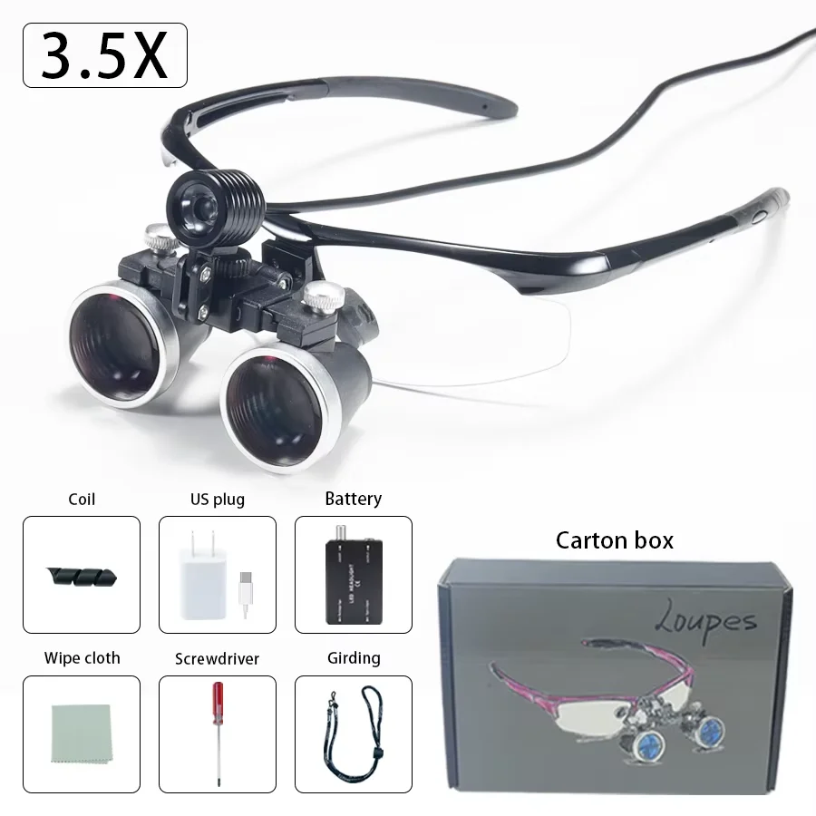 Bonito Dent 2.5X 3.5X Dental Loupe with LED Light Magnifying Glass Surgical Medical Dental Loupe Glasses for Precision Work