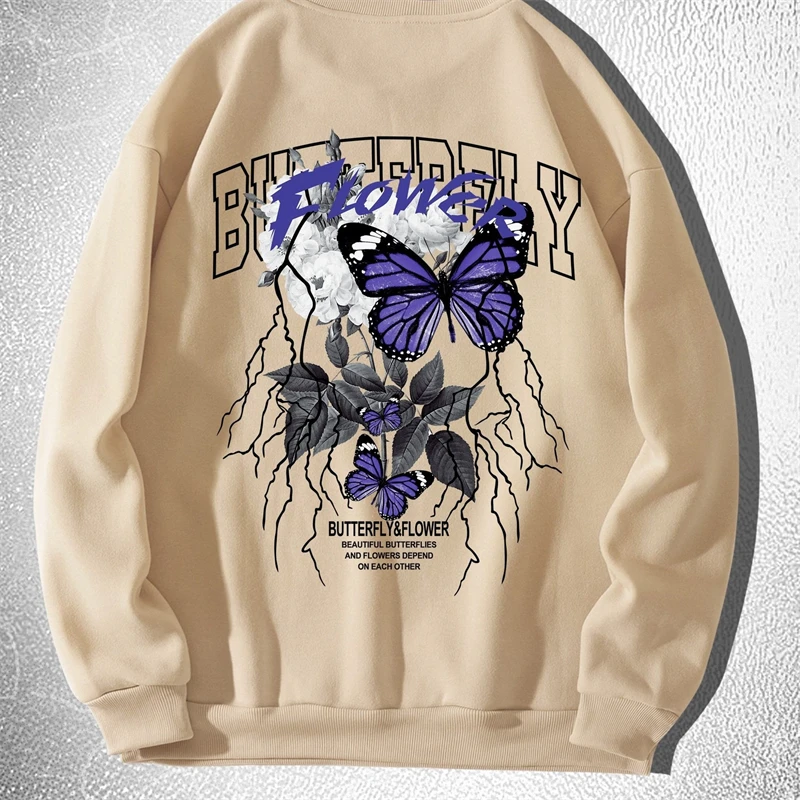 Trend Butterfly Graphic Sweatshirts Fashion Spring Autumn Long Sleeve 3D Flower Printed Couple Hoodies Men Women Loose Cool Tops