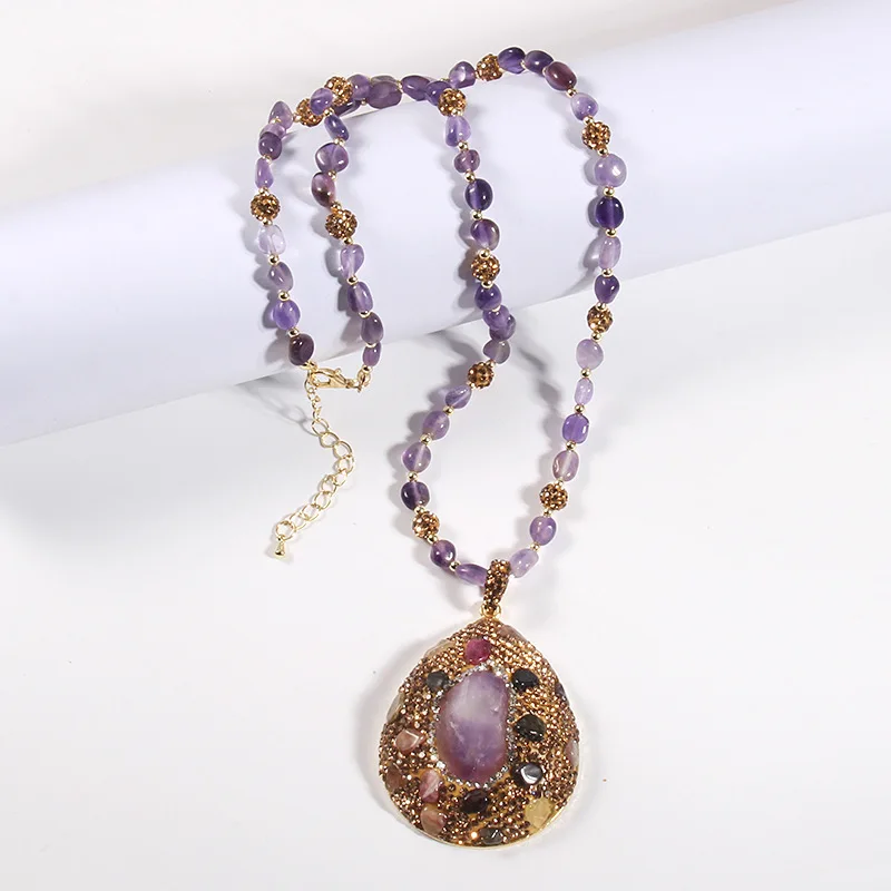 Fashion Magnificent Bohemian Jewelry Purple Tourmaline stone and Crystal Amethyst Dorp Necklaces