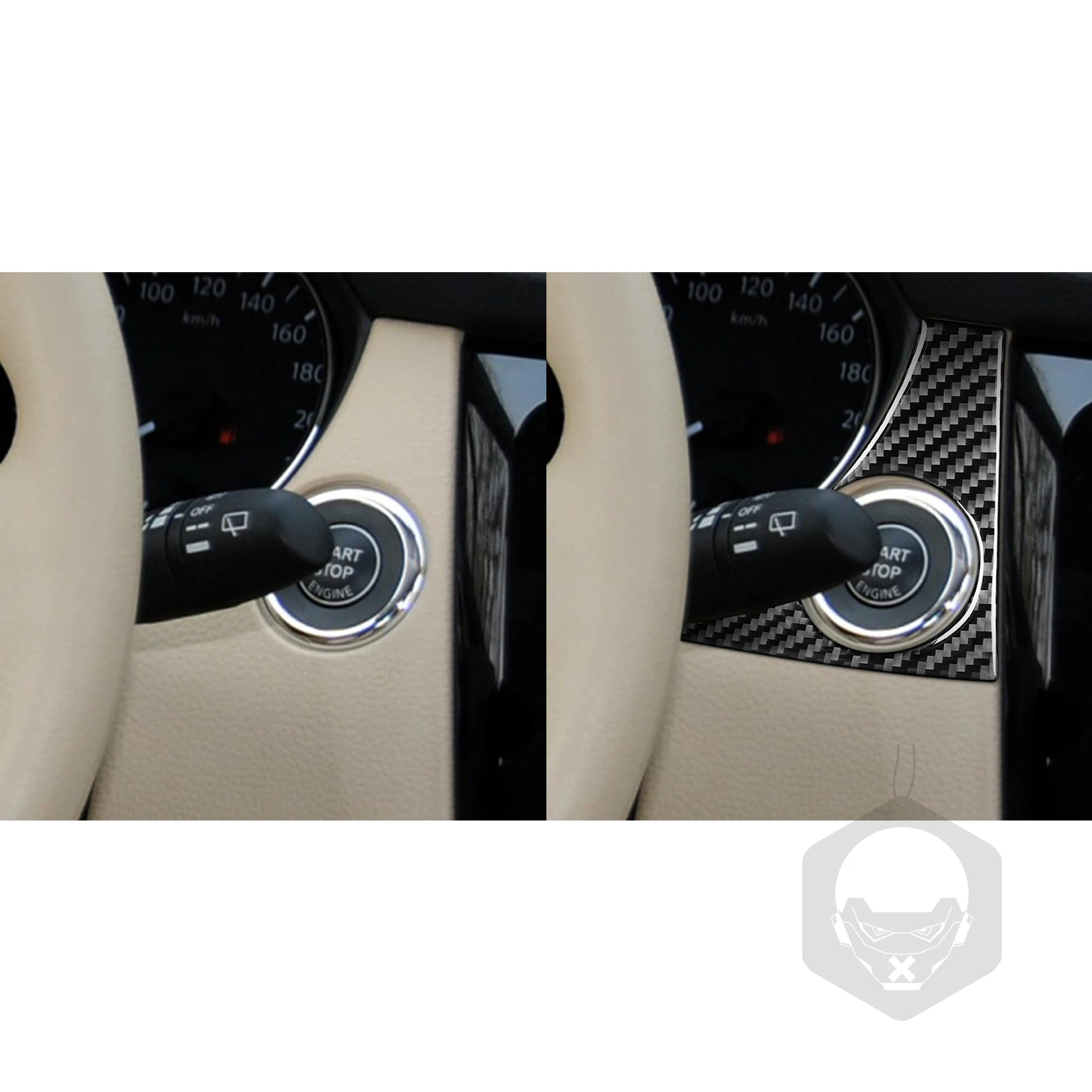 For Nissan X-Trail Rogue 2013-2021 Car Engine Start Frame Trim Real Soft Carbon Fiber Interior Accessories Decoration Stickers