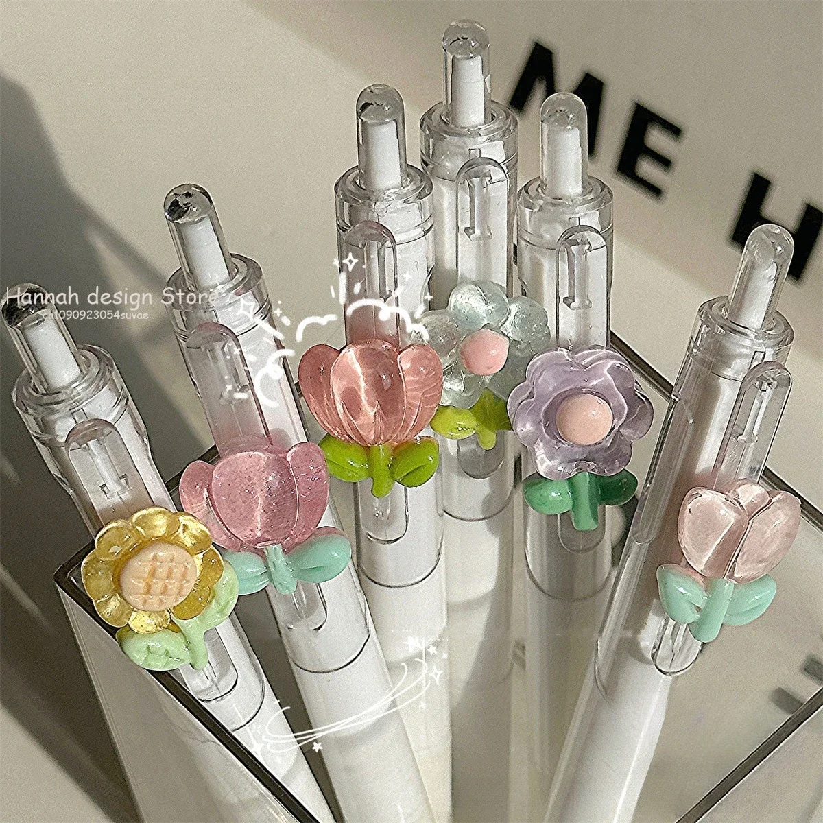 Cute Mini Flower Gel Pens Black Ink Neutral Pens Kawaii Korean Stationery Kids Gifts Writing Tools School Office Supplies