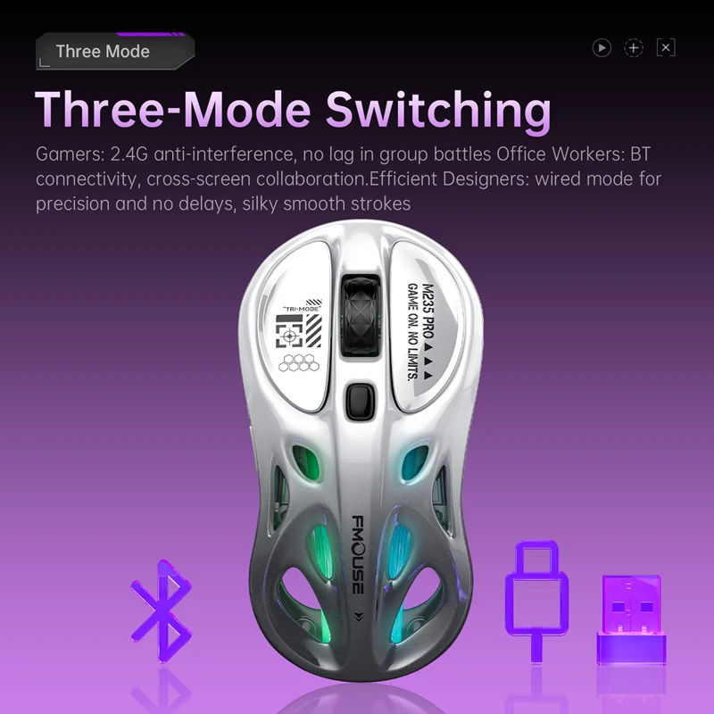 ماوس Xiaomi خفيف الوزن ثلاثي الوضع، ماوس بلوتوث لاسلكي، ماوس ألعاب مضيئة RGB، كمبيوتر لوحي محمول، ماوس عالمي #5