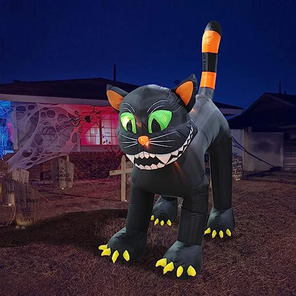 Huge Lighted Halloween Inflatable Black Cat Lights Decor Outdoor Indoor Holiday Decorations Home Family Outside Deco