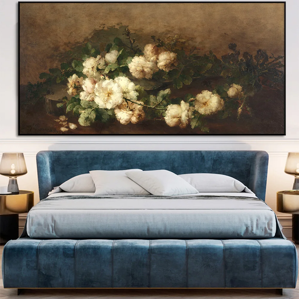 

Flower Poster Vintage Wall Art Canvas Prints Still Life Painting Guitar and Roses Picture Bedhead Home Decor Farmhouse Cuadros