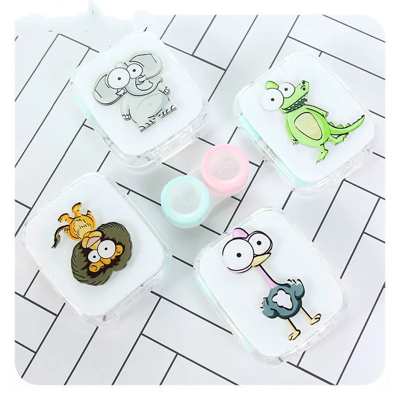 Hot Sale Cartoon Cute Animal Portable With Mirror Contact Lens Case for Lovers Gift Contact Lenses Box