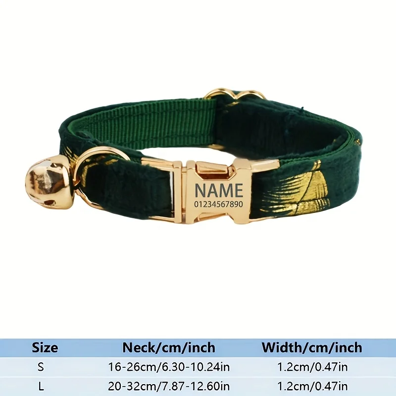 Burgundy Velvet Star Christmas Cat Collar with Engraved ID Tag, Customizable Pet ID Tag for Name and Phone Number