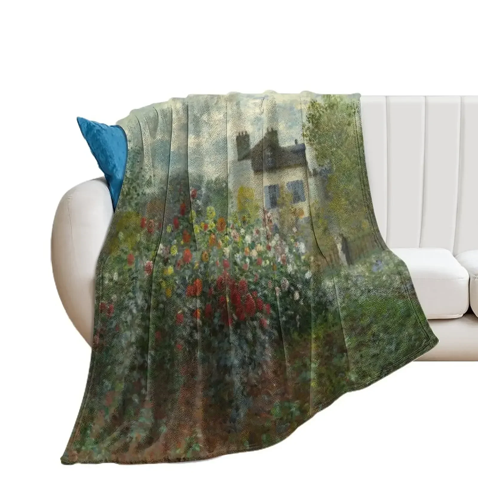 

Claude Monet A Corner of the Garden with Dahlias Throw Blanket warm for winter Tourist Blankets