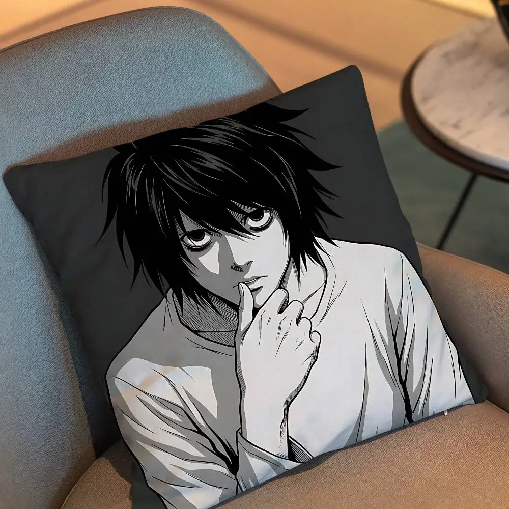 Dark circles L Lawliet Light Yagami  Pillow Case Square Double-Sided Printing Short Plush Sofa Cushion Cover Bedroom Bedside