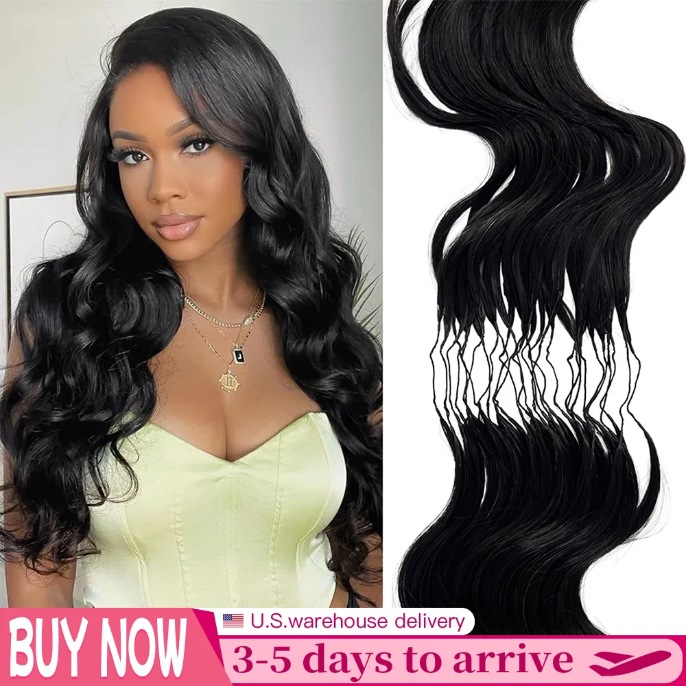Body Wave Crochet Human Hair Extension Knotless Pre-Separated Crochet Hair Extensions Body Wave Human Crochet Hair Feather Line Extensions for Women Natural Color