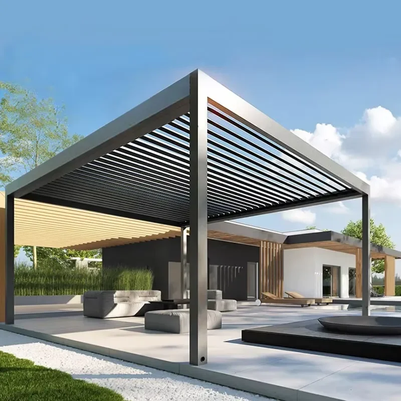 Amas Luxury Modern Outdoor Aluminum Pergola for Waterproof Louver Roof Stylish Garden Design