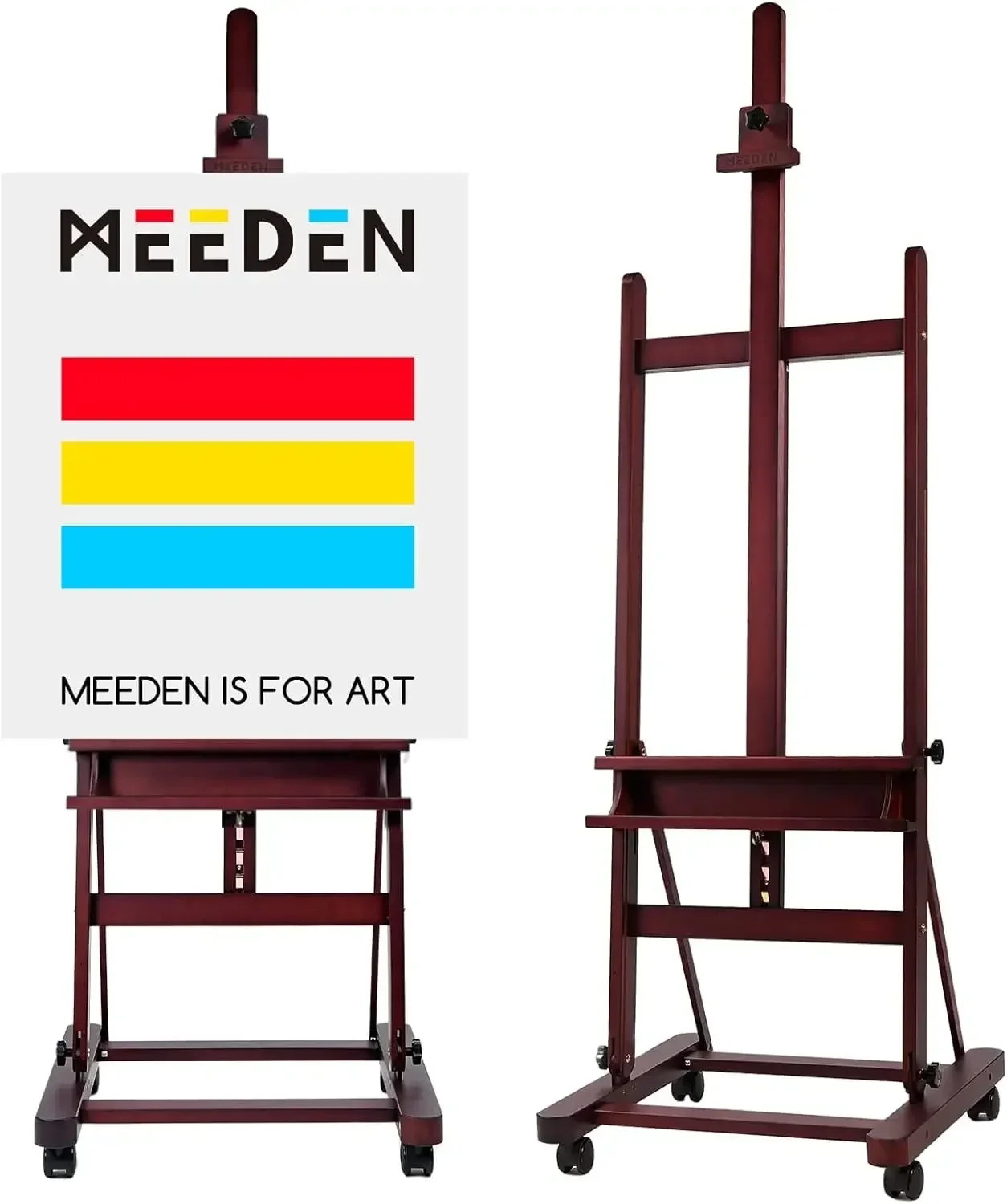 Large Studio Artist Easel, Holds Max Canvas 48", Solid Beech Wood H-Frame Easel with Large Storage Tray, Adjustable Art Painting