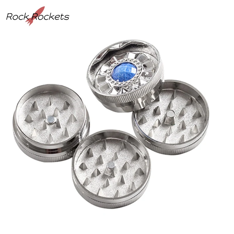 R&R Gemstone Design Tobacco Grinder for Grass Smoking 2 Layers Zinc Alloy Material Dry Herbal Crusher Tools Smoke Accessories