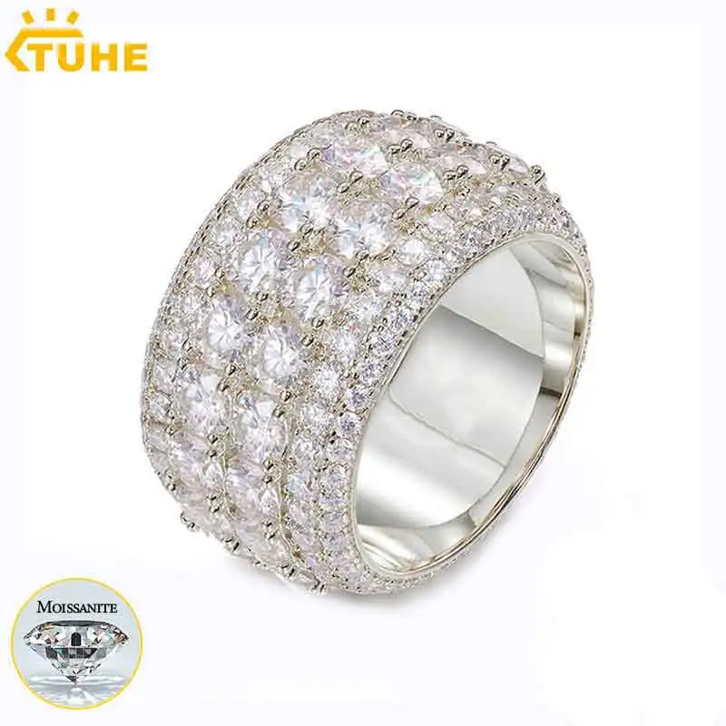 TUHE Fashion Double Row VVS1 D Color Moissanite Ring Bling Iced Out Luxury Men's Hip Hop Jewelry Party Gift