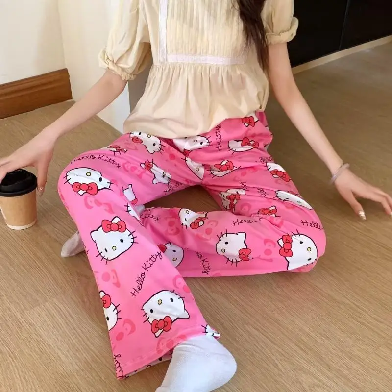 Sanrio Cute Pajama Pants Hello Kittys Kawaii Girls Casual Pants Summer Comfortable Breathable Home Clothing Gift for Girlfriend - Image 4