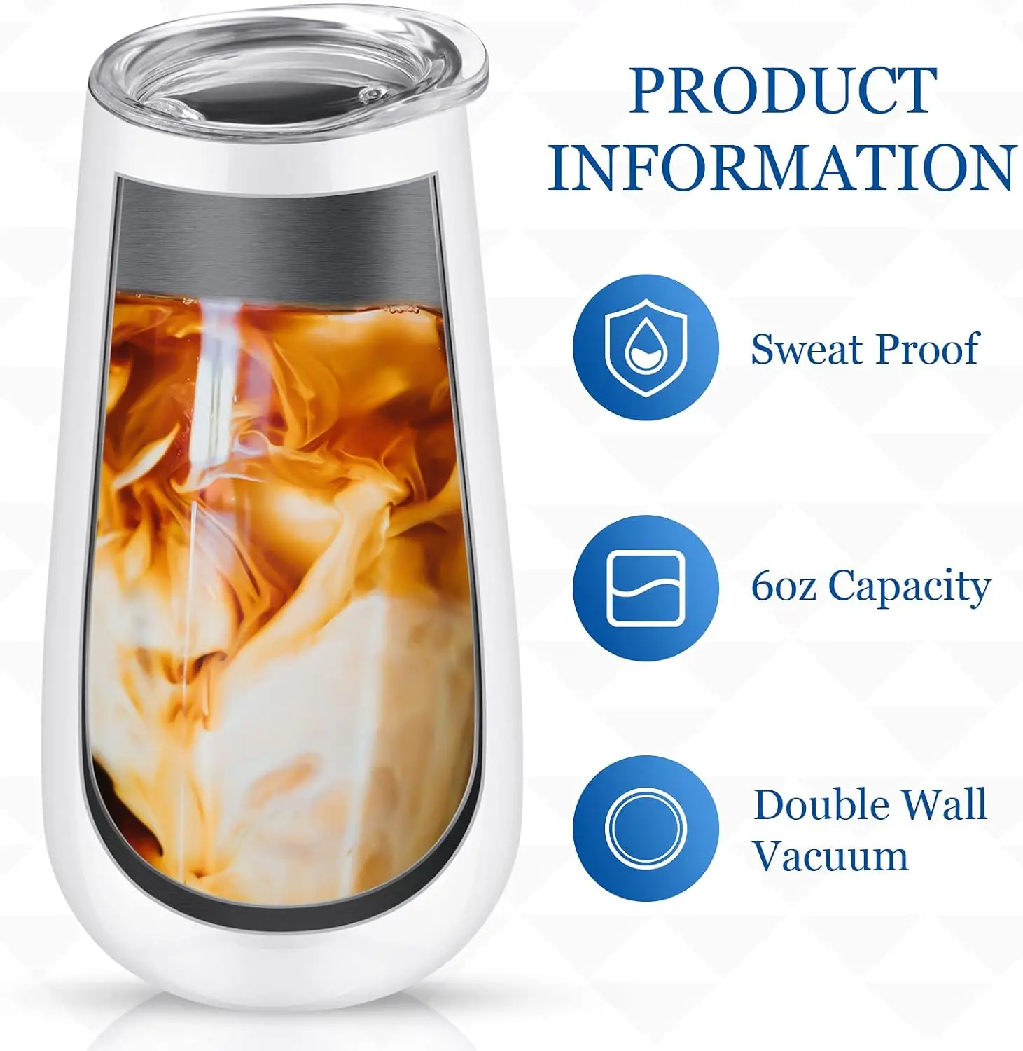 12 قطعة من مزامير الشمبانيا بدون جذع سعة 6 أونصة، أكواب نبيذ معزولة مزدوجة وقابلة لإعادة الاستخدام مع غطاء لحفلات الزفاف وحفلات أعياد الميلاد (أبيض) #4