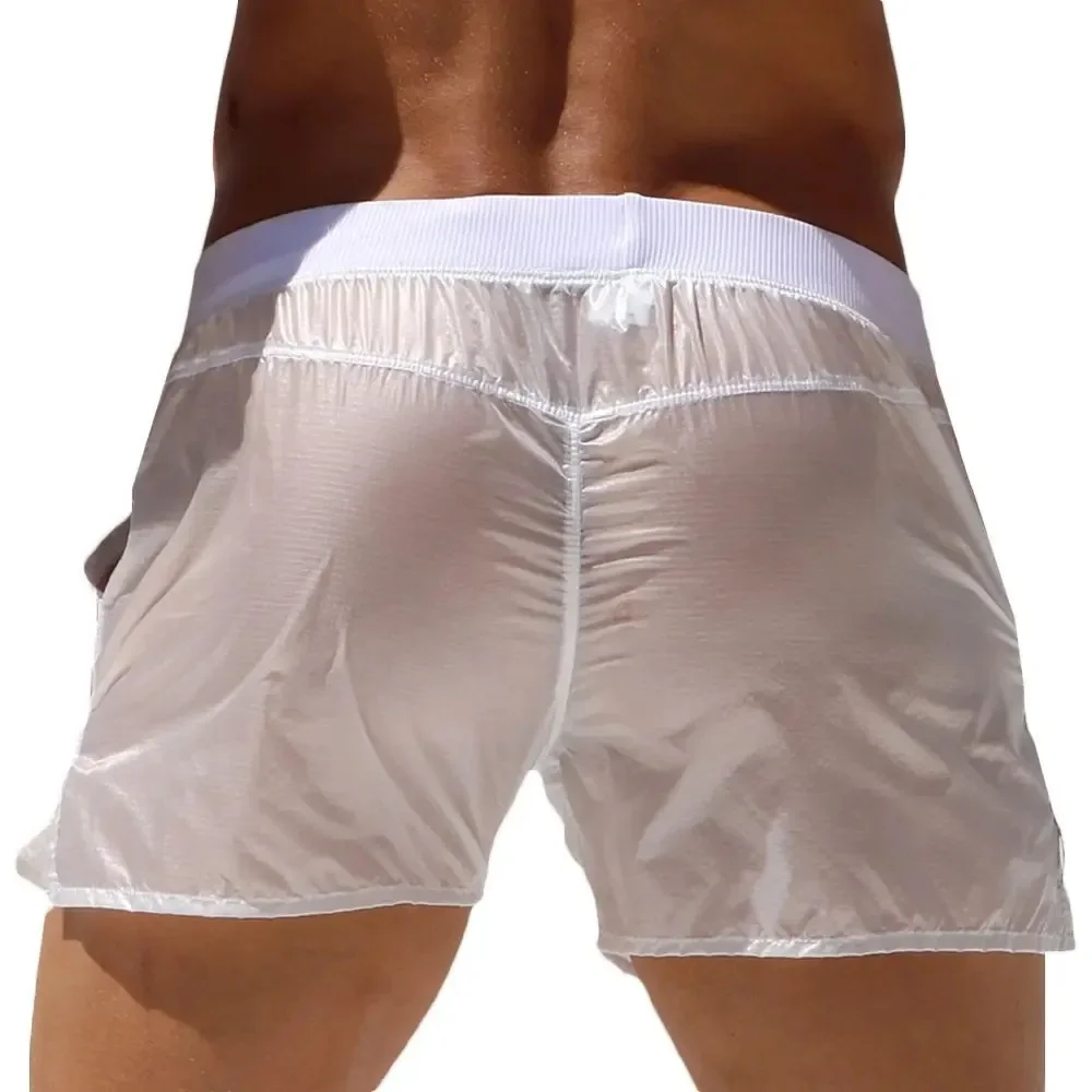 Breathable Summer Sexy Swimwear men swimsuit swimming trunks Transparent  mens swim briefs Beach Shorts