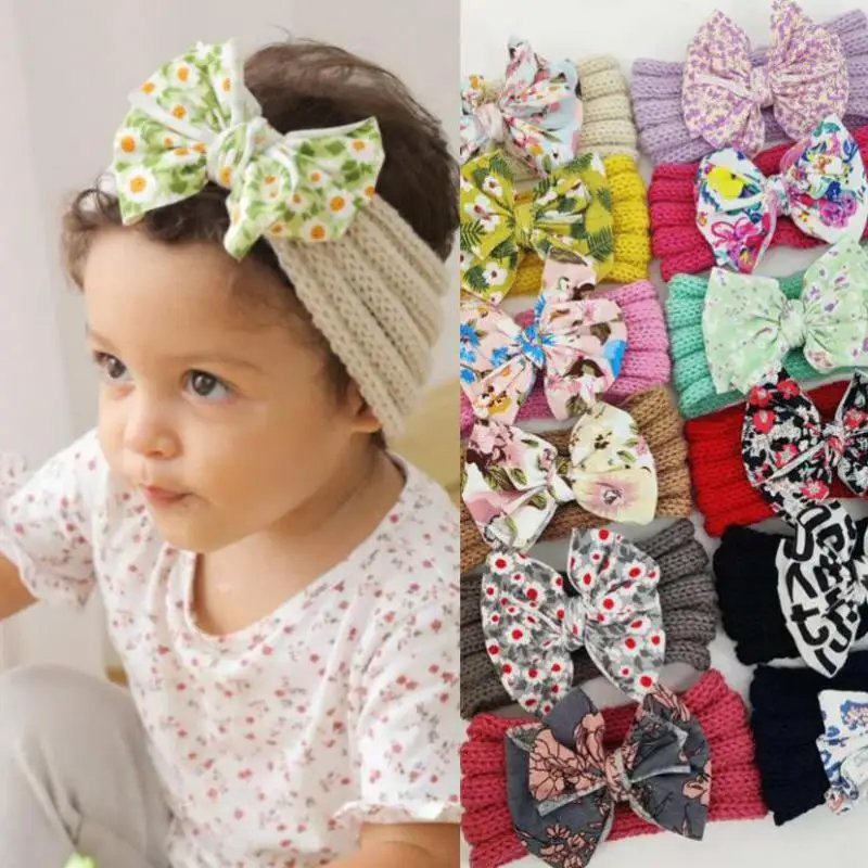 

1pc Newborn Baby Headband For Girls Elastic Knit Children Turban Floral Bows For Baby Girls Nylon Kids Headwear Hair Accessories