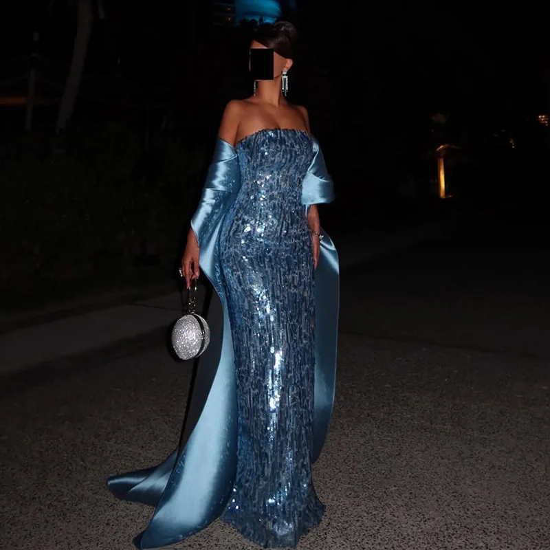 

Тонкие сексуальные вечерние платья русалки для выпускного вечера без бретелек с блестками, блестящее вечернее платье, ночные коктейльные платья для выпускного вечера по индивидуальному заказу
