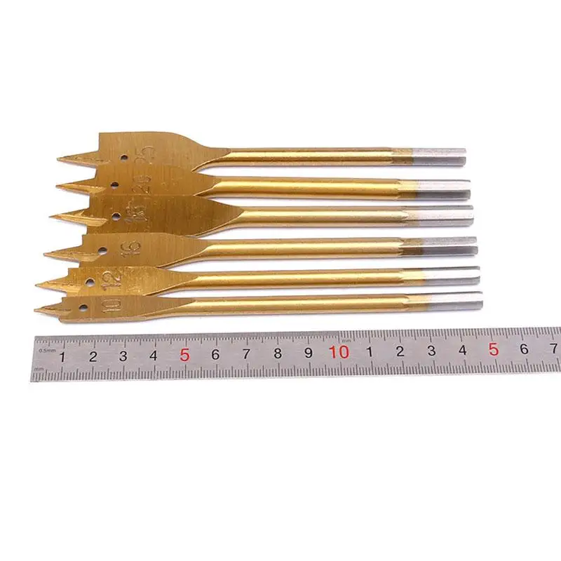 6PCS Titanium Coating Hex Shank Spade Bits Set Flat Boring Bit Wood Drill Bit Power Tools