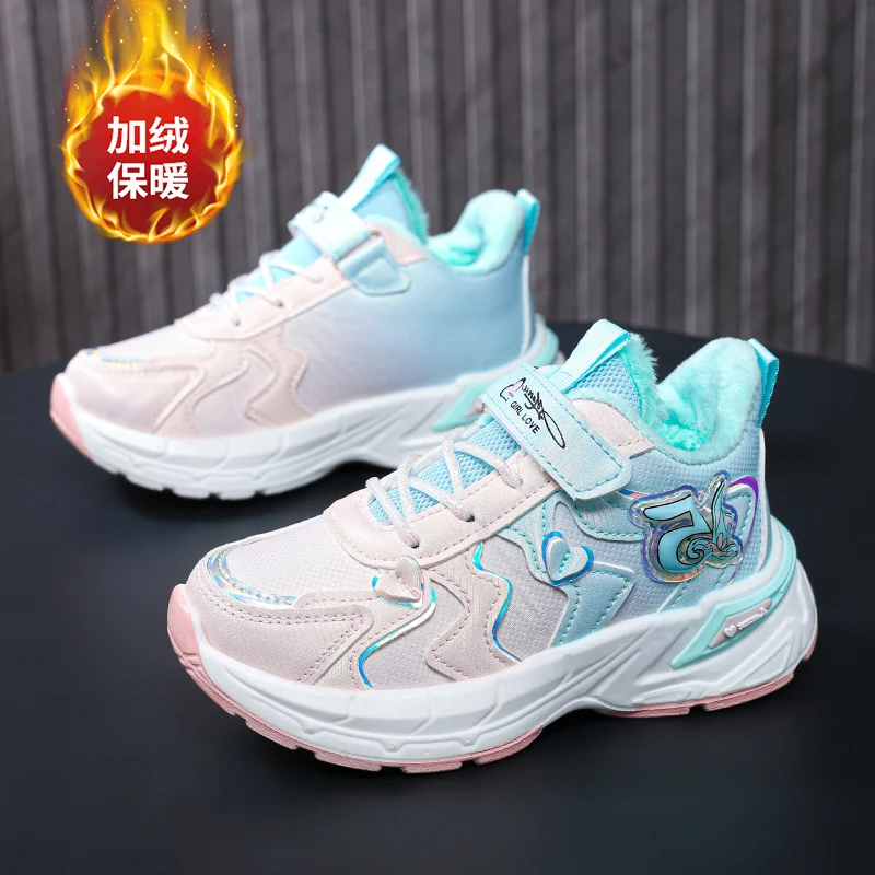 

2023 New Winter Children Shoes For Girls Soft Bottom Children Girls Sneakers Plus Velvet Sports Shoe Kids Comfortable Boy Shoe