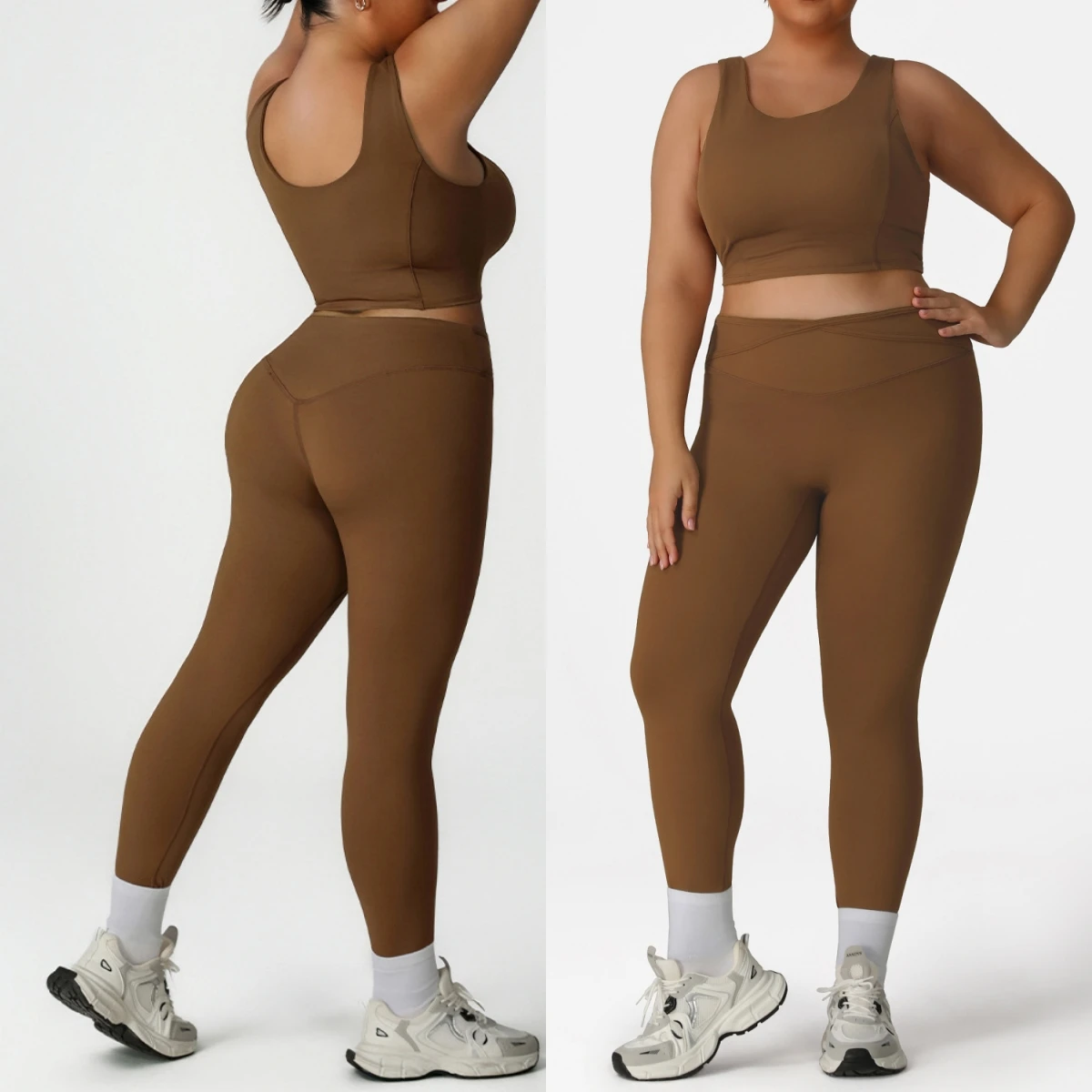 Plus Size Women Yoga Set 2 Piece Racerback Sports Bra V Cross Waist High Waist Scrunch Leggings Gym Fitness Workout Set XL-4XL