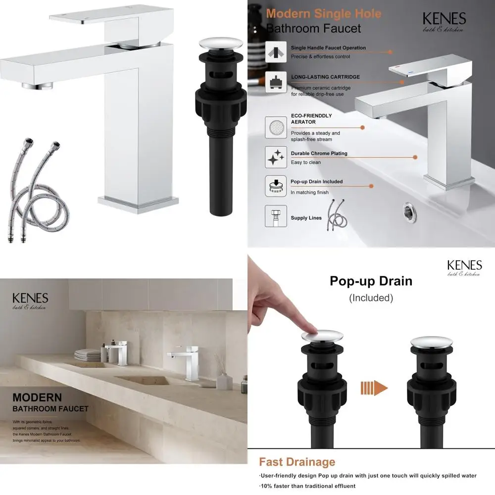 

Single Handle Lavatory Sink Faucet with Pop-Up Drain and Water Supply Lines