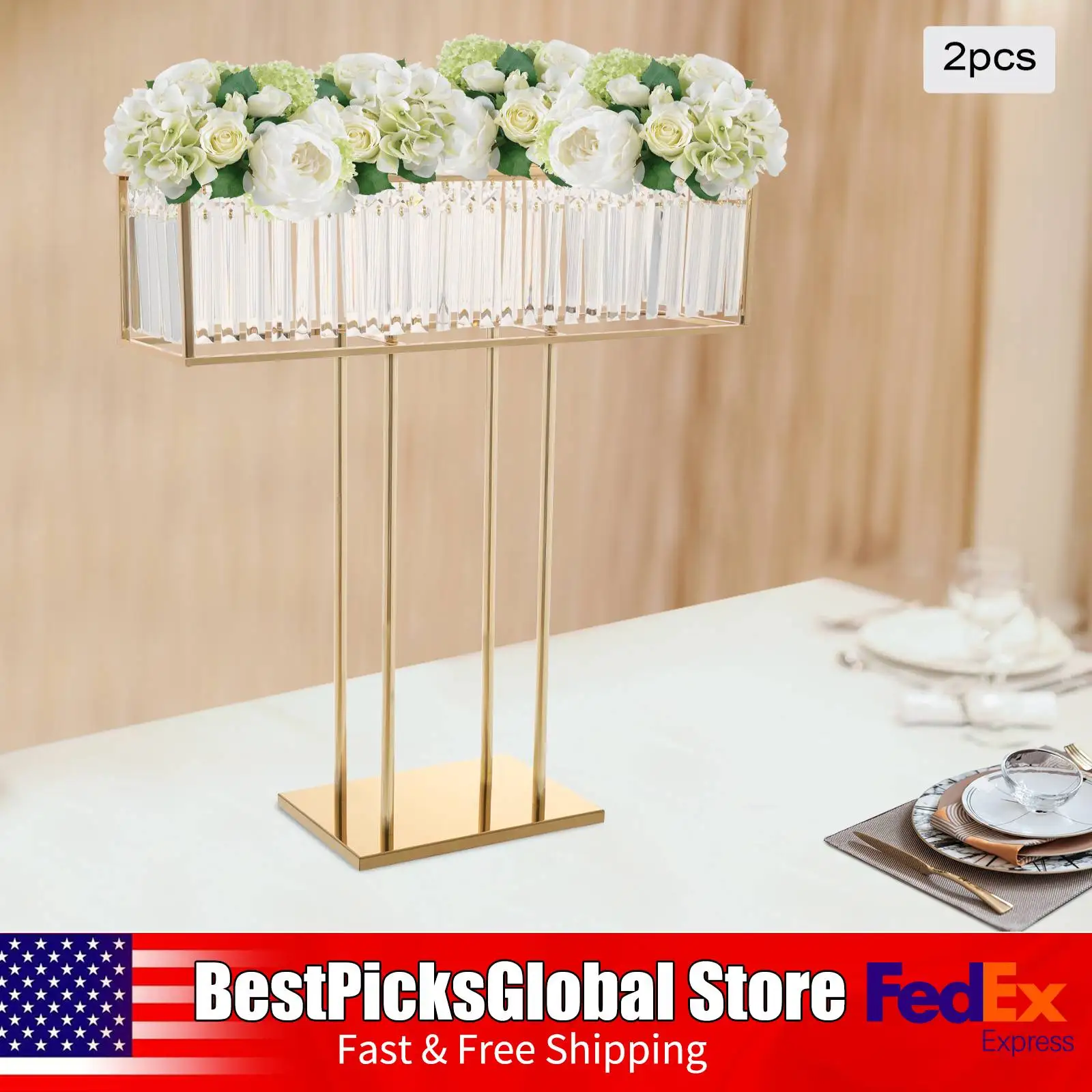 

Золотая подставка для цветов, набор из 2-х квадратных хрустальных подставок для цветов, для центральных композиций, свадеб, декора для вечеринок