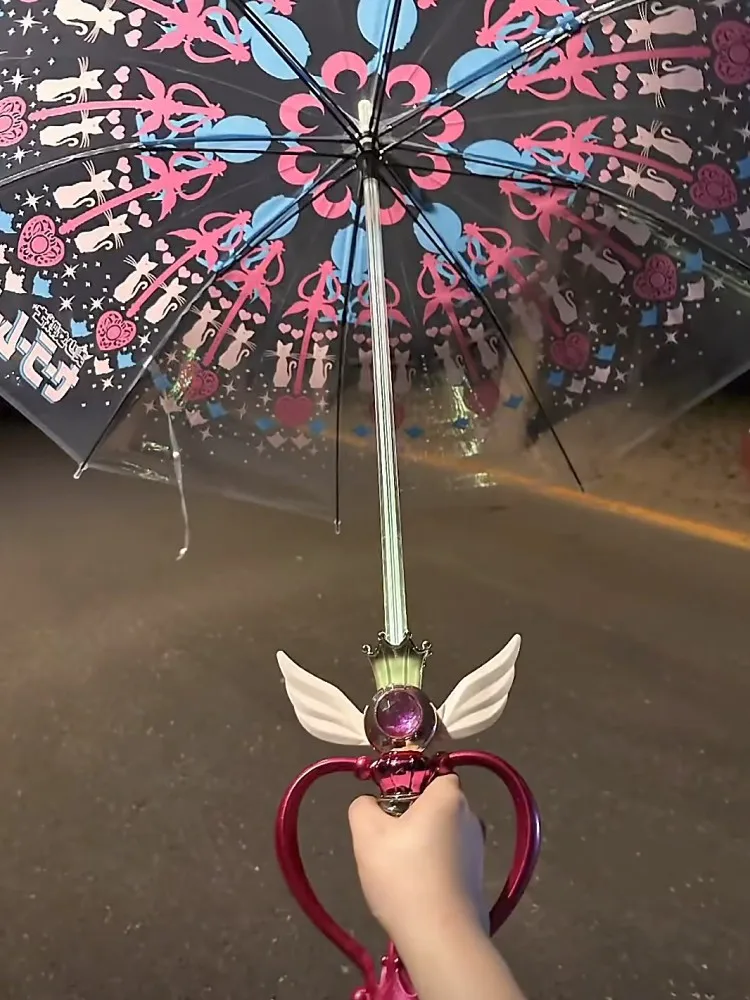 Sailor Moon Anime Peripheral Moonlight Magic Stick Led Light Umbrella Transparent Umbrella Costume Cosplay Props Girl Gift Toy