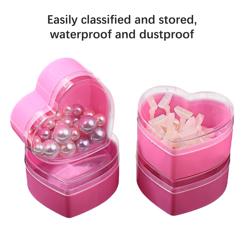 Plastic Nail Jewelry Storage Box Pink Love Heart Shape With Transparent Cover Nail Art Rhinestone Storage Case Organizer Holder