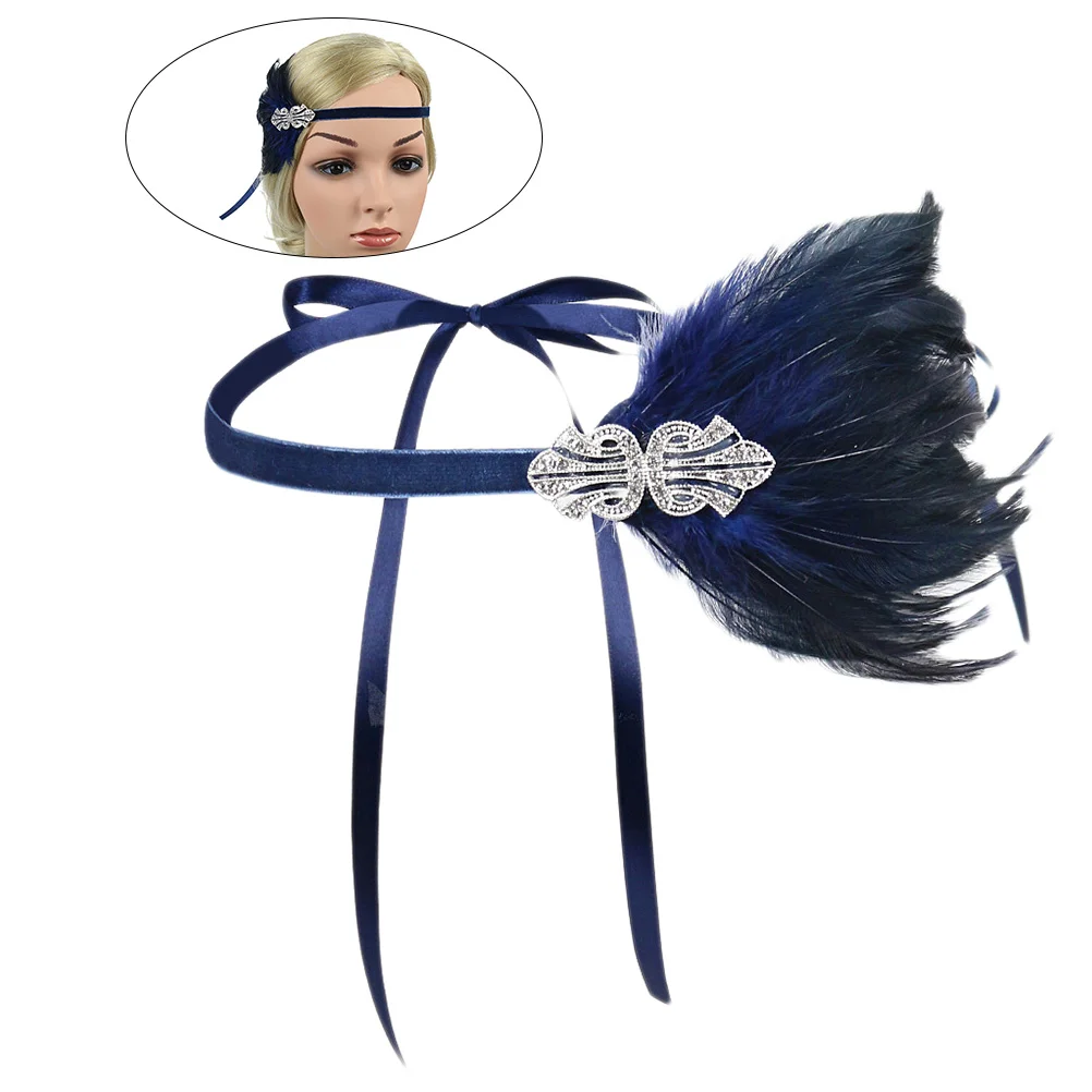 Ostrich Headband Sequined Rhinestone Headpiece Feather Hair Accessories Women's