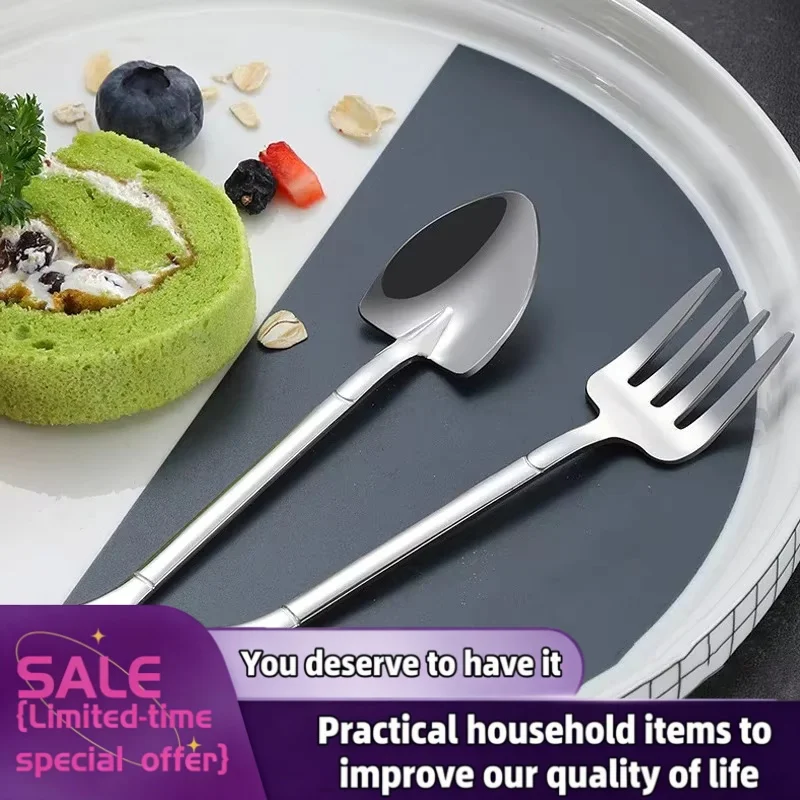 Thick Shovel Spoons Stainless Steel TeaSpoons Creative Coffee Spoon For Ice Cream Dessert Scoop Tableware Set Fruit Fork