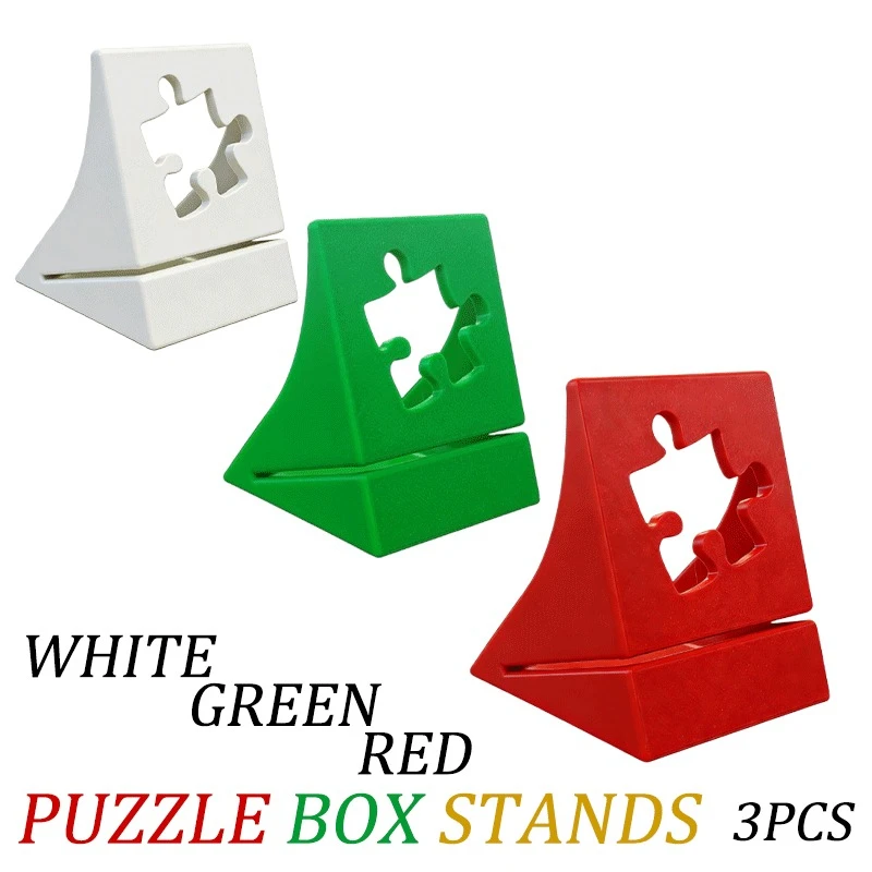 3-Piece Puzzle Box Holder Set - White Green Red Single Size 8.4x8x6cm (3.3x3.1x2.4 Inches) for Puzzle Lovers And Collectors