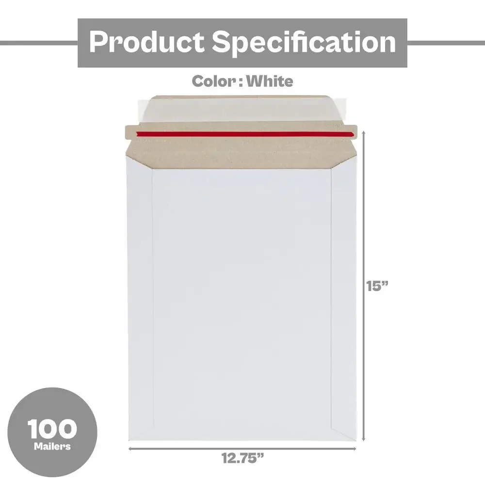 12.75 × 15 صورة صلبة من الورق المقوى الأبيض، علامة تبويب المسيل للدموع ذاتية الغلق - 28pt 100 عبوة #3