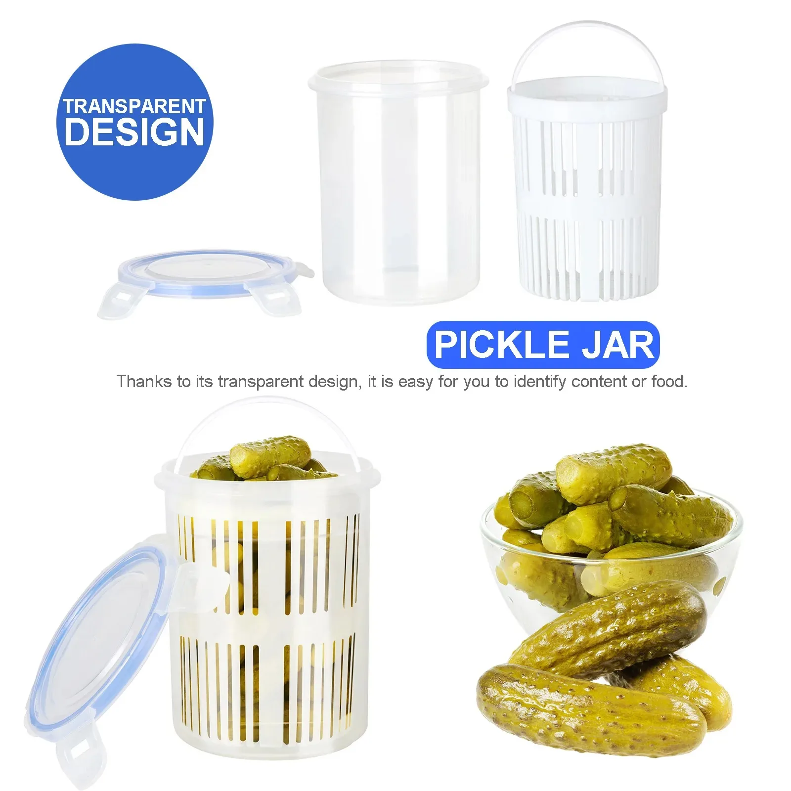 Pickle Jar With Filter Food Storage Container Pickle Rack Pickle Bucket Olive Pepper Bucket Flap Jar with Leak-Proof and Lid