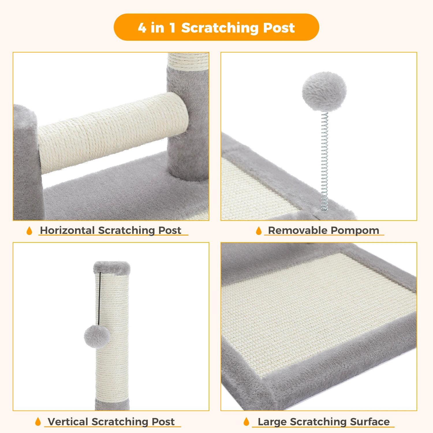 Cat Scratching Post Pad, Featuring with 2 Sisal-Covered Scratching Posts and Large Bottom Pad with Play Ball Great for Kittens