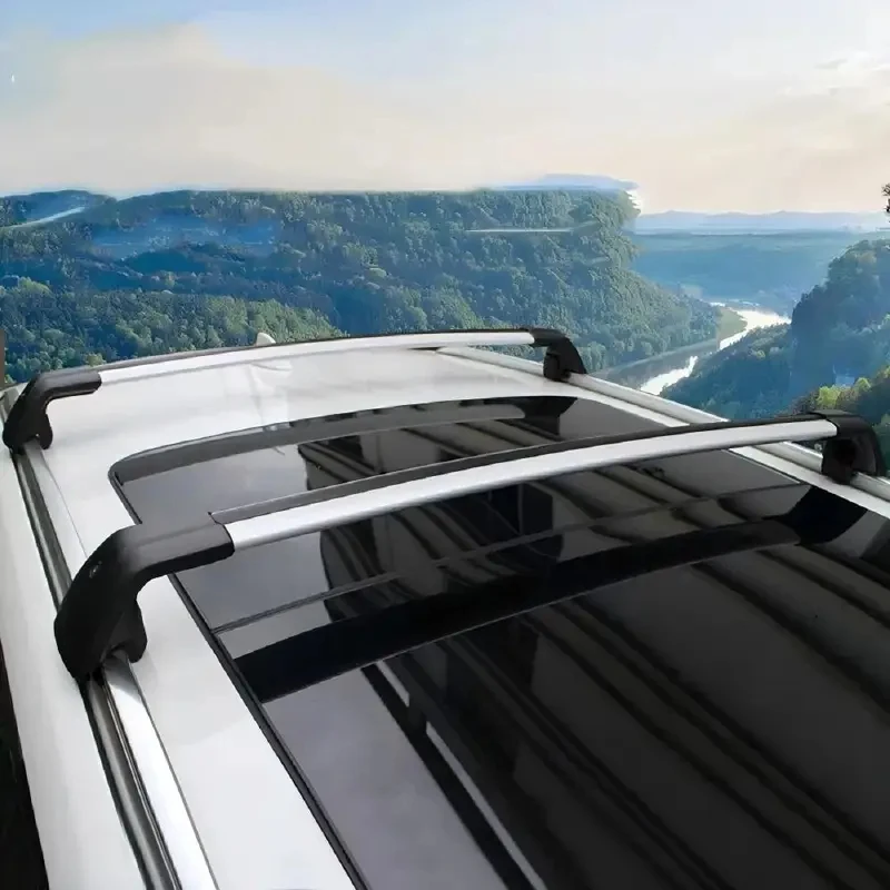 

High Quality 2Pcs Adjustable Lockable Aluminum Heavy Duty Roof Bars Aero Design Black and Silver Fit Tucson SUV Cargo