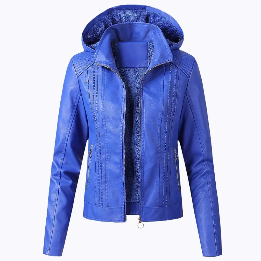 Chaqueta de cuero de talla grande para mujer, abrigo corto con solapa y cremallera, Color sólido, moda europea americana, para deseos