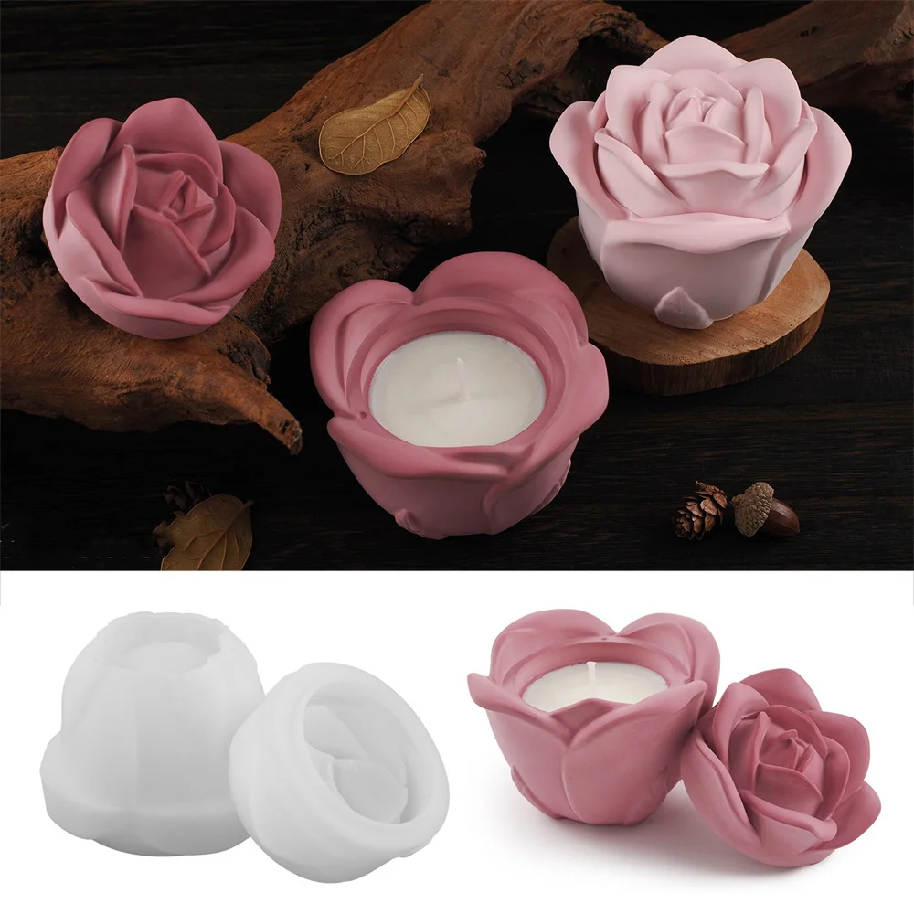 Rose Storage Box Silicone Mold Diy With Lid Candle Jar Crafts Making Plaster Resin Flower Candlestick Casting Molds Home Decor