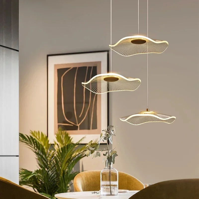 Modern LED Lotus Chandelier For Staircase Dining Room Luxury Gold Indoor Hanging Lamp Nordic Loft Long Creative Lighting Fixture
