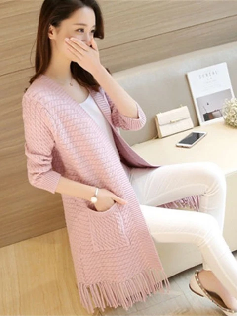 Fashion New Spring 2024 Women Sweater Cardigans Casual Warm Long Design Female Knitted Sweater Coat Cardigan Sweater Lady PZ1515