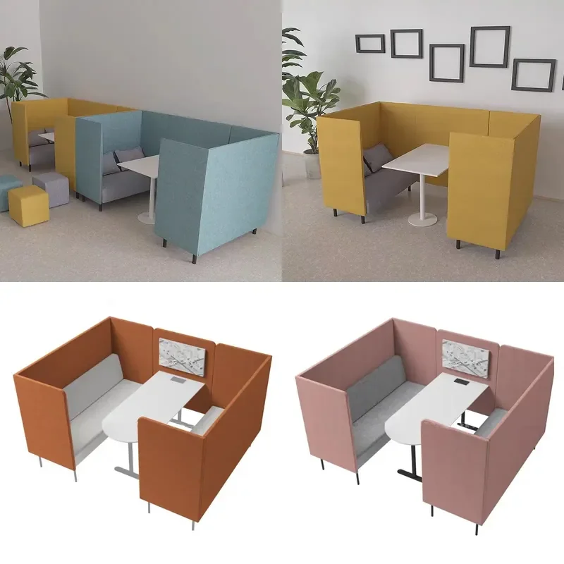 High Back Enclosed Sofa with Privacy Screen for Office Reception Business Negotiation Lounge Seating