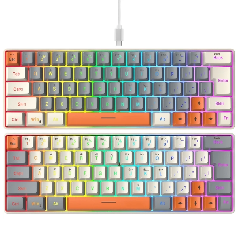 

LED Mechanical Keyboard Hot Swappable Gaming Keyboard Corded Keyboard 63 Key