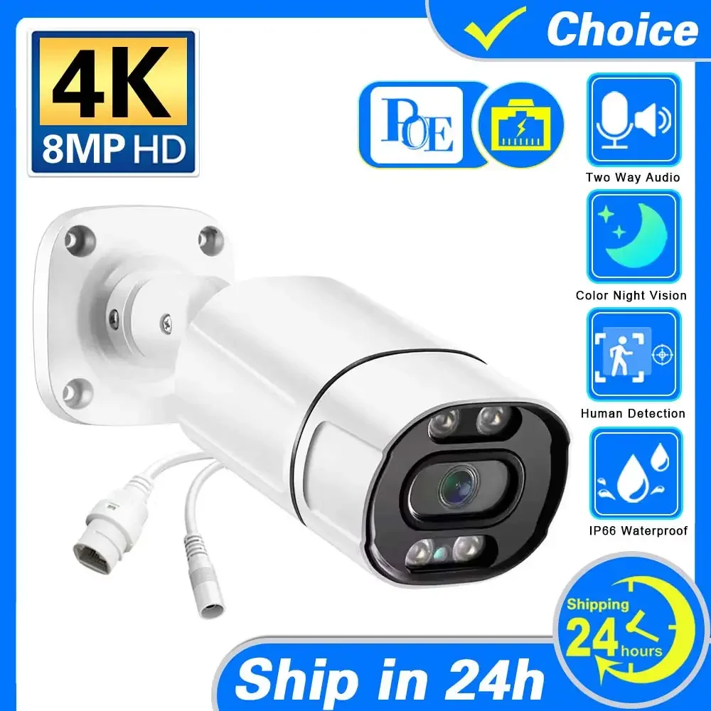 

UltraHD 8MP Outdoor POE Camera 3840 x 2160p Bullet IP Security Camera Outdoor IP67 Waterproof 3.6mm Lens Two-Way Audio CCTV 4K