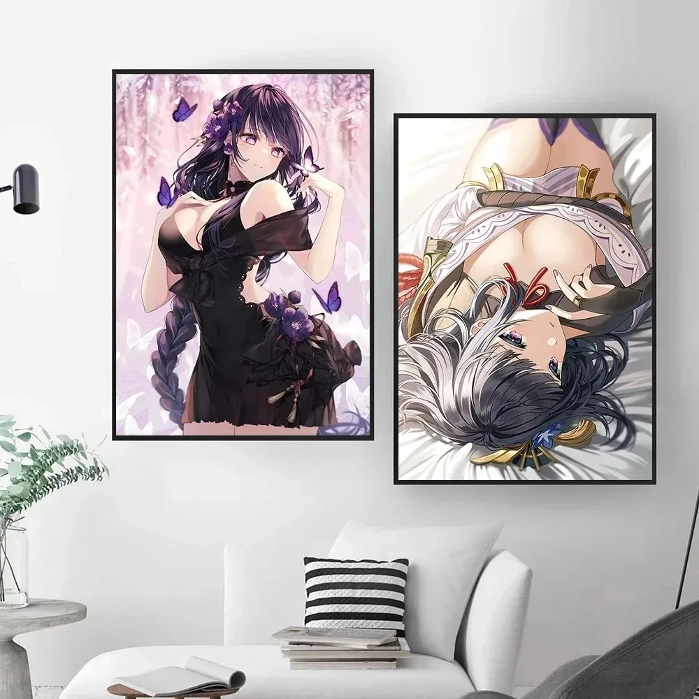 Anime Posters Sexy Raiden Shogun Yae Miko Canvas Painting Wall Art Role Game  for Boy Bedroom Home Decor Unframed