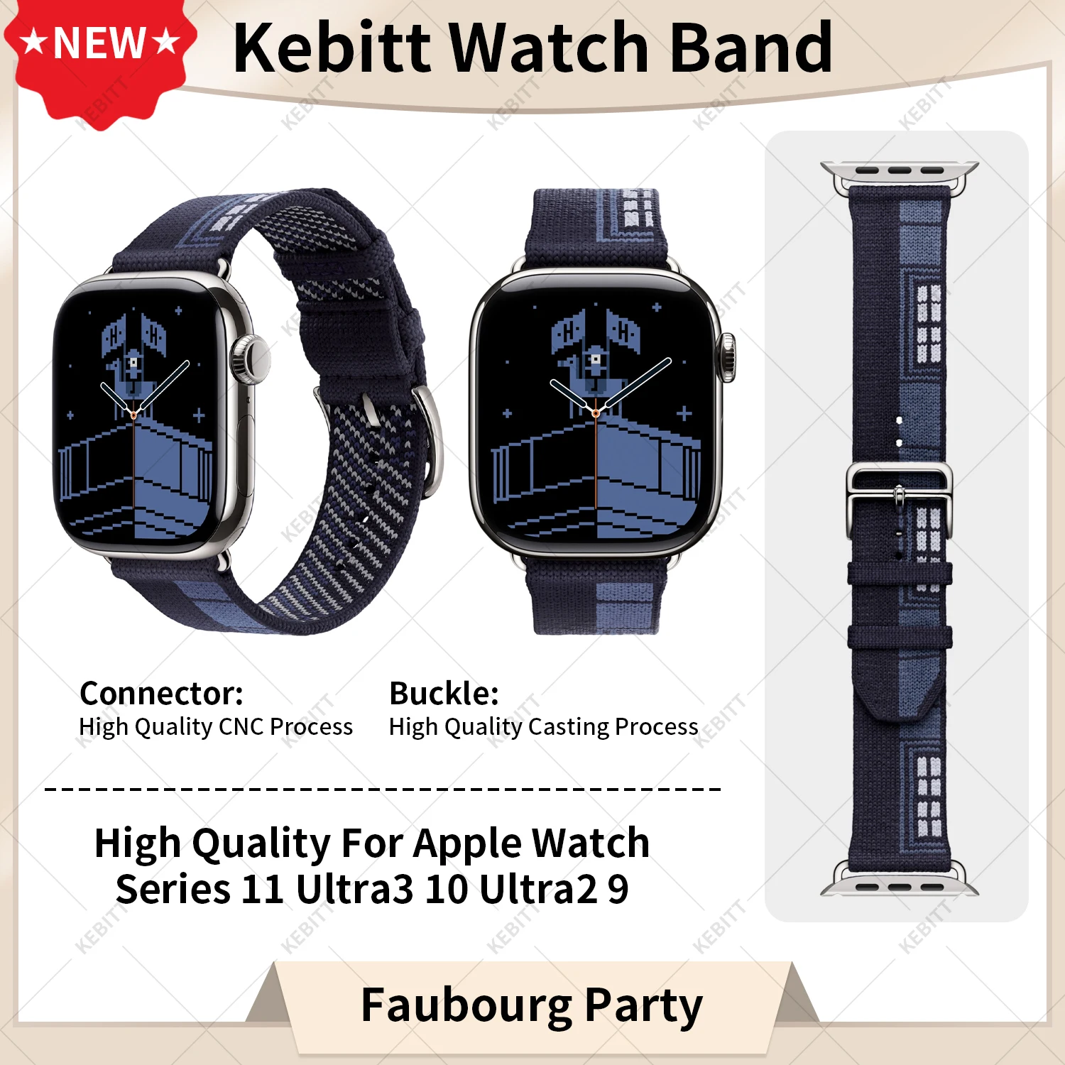Kebitt Faubourg Party Iwatch Band Universalarmband für Apple Watch Ultra 3 2 Serie 11 10 9 8 7 6 SE 3 kompatibles Armband Montre