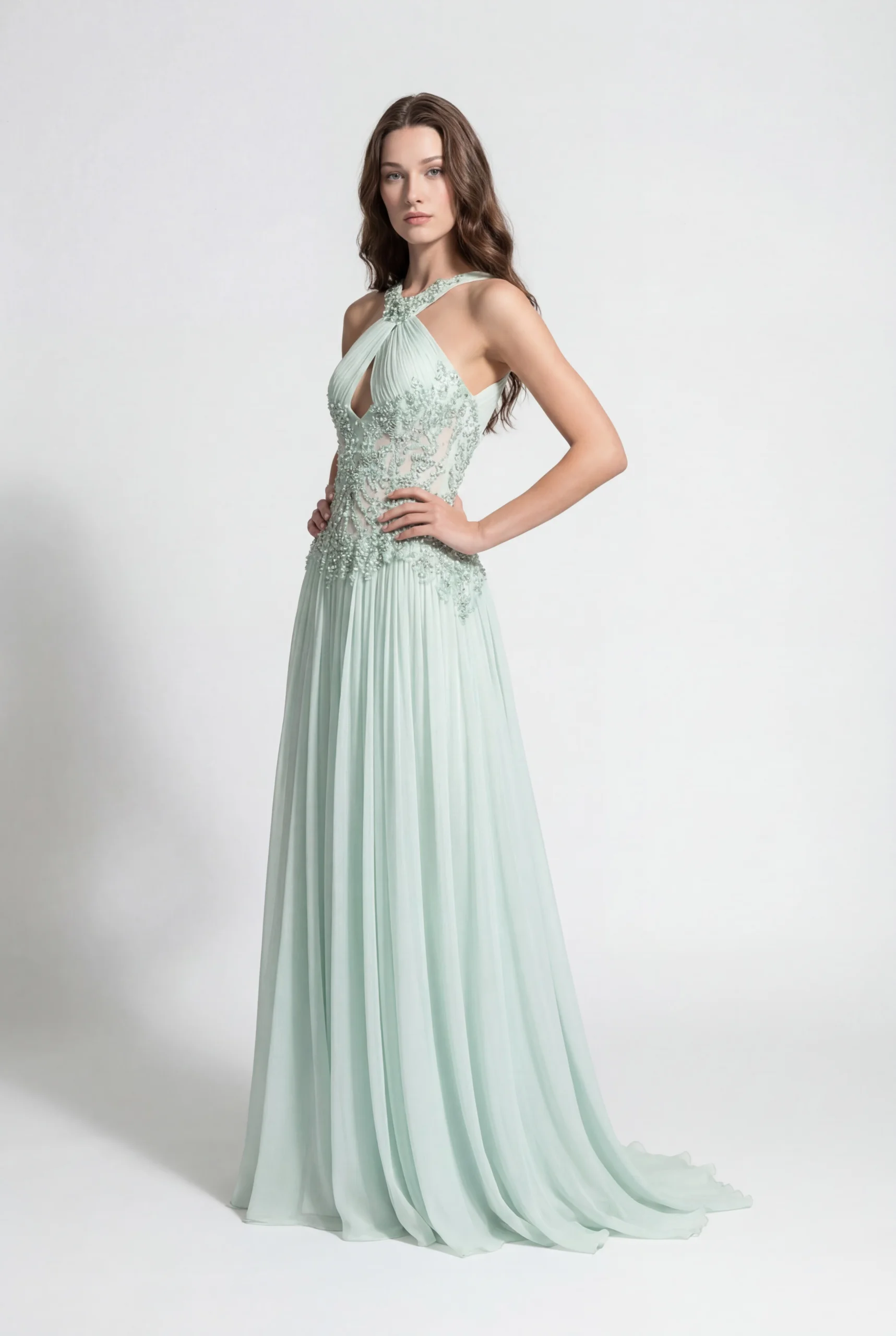 Customized Beaded Evening Dresse Chiffon Sleeveless Bespoke Occasion Luxury Party Gowns A-line Halter Long Prom Formal Dresses
