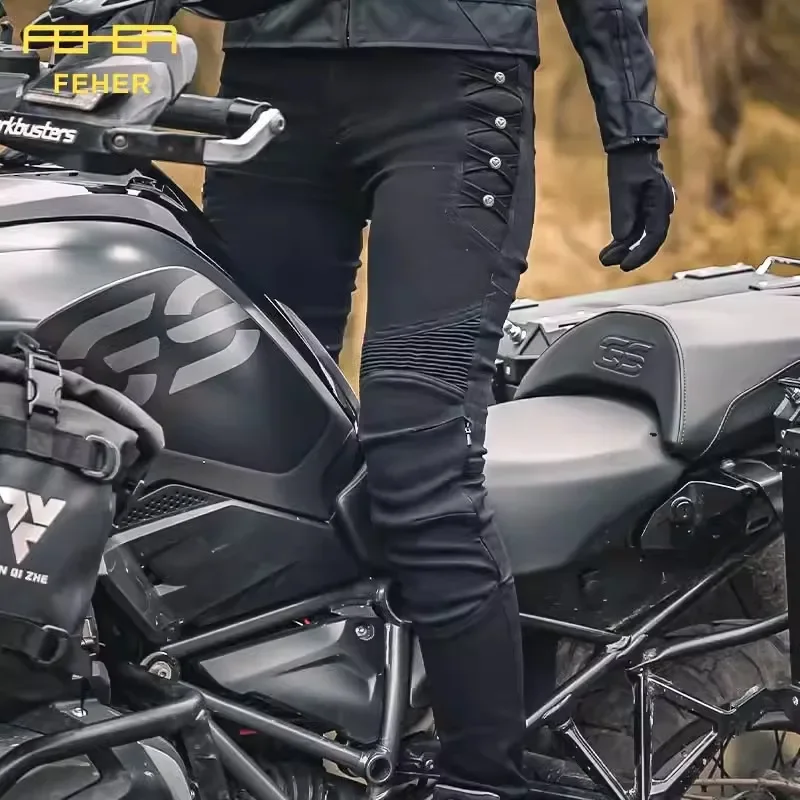 FEHER Motorcycle Riding Jeans Female Motorcycle Anti-drop Pants Kevlar Casual Slim Stretch Pants Wear Resistant