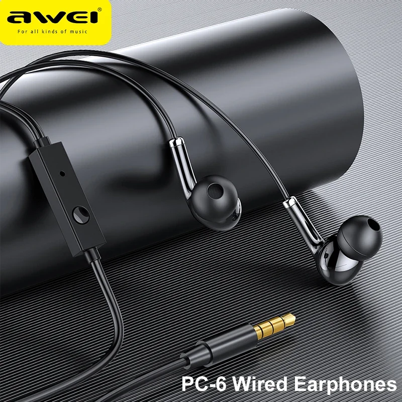 

Awei Wired Headphones In Ear Headset Wired Earphones with Mic Bass Stereo Earbuds Sports In-line Control For Phones