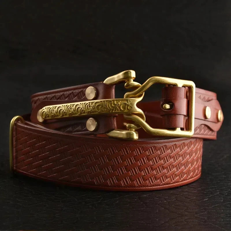 

Cavalry genuine copper buckle belt, hand strap Cavalry men's casual pants belt 100% cowhide genuine leather men's denim belt